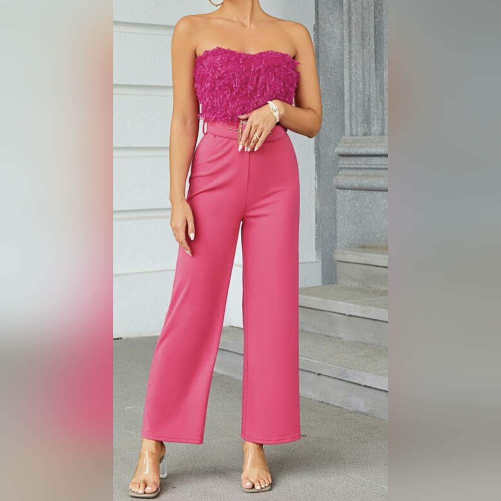 GLAMAKER Tube jumpsuit hot pink 100%poliester size L.